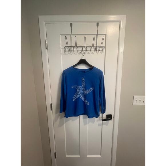 Fresh Produce 3/4 Sleeve Blue Starfish Cotton Blouse Beach Boho Womens Sz Medium - Picture 3 of 8